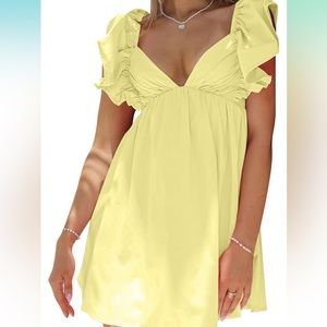 Yellow ruffle sleeve dress
